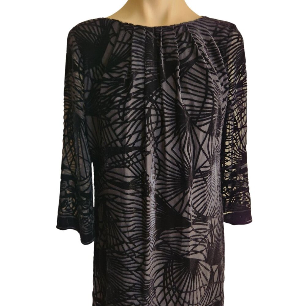 NWT Max Studio Graziella Velvet Burnout Silk Blend Black Dress Petite XSP - Picture 2 of 10